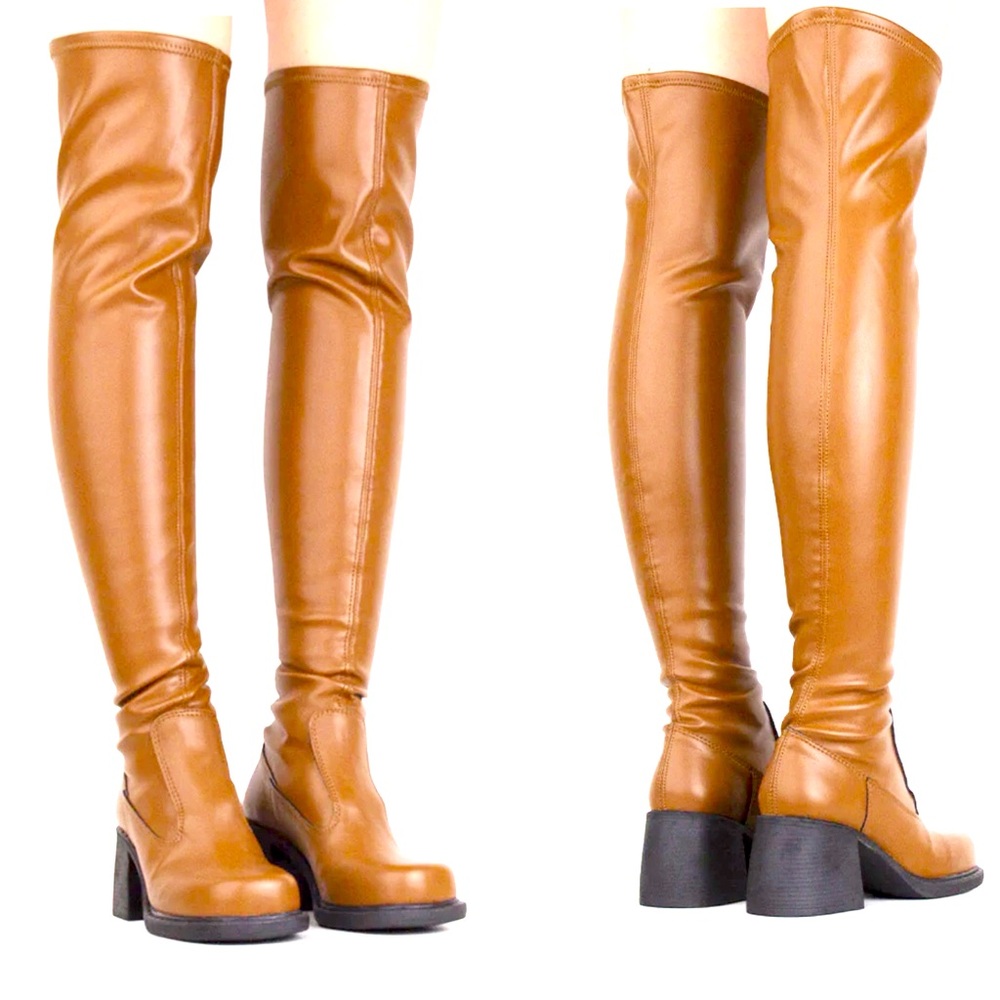 New L’intervalle Treviso stretch over the knee Chunky heel boots in tan size 37